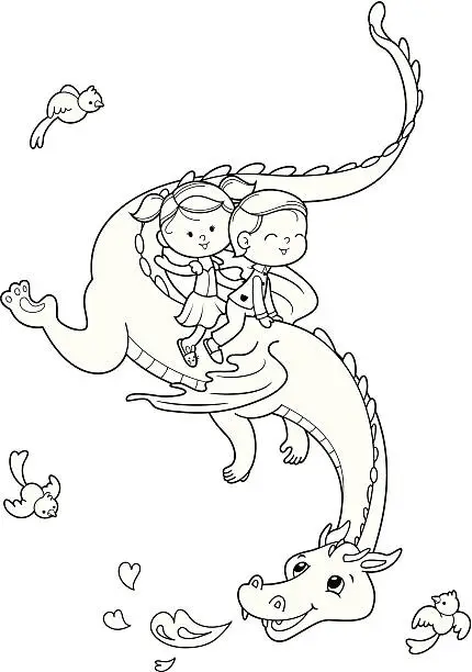 Vector illustration of Flying Dragon kids castle fantasy