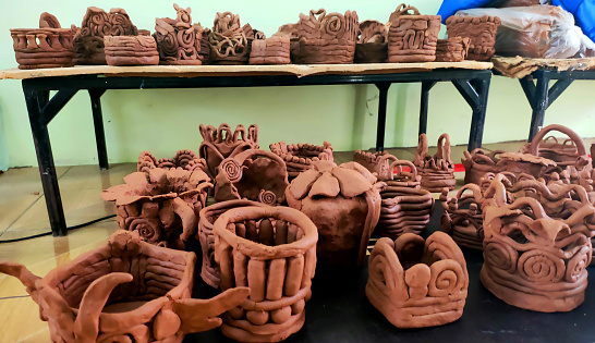 Coil-shaped pottery from clay