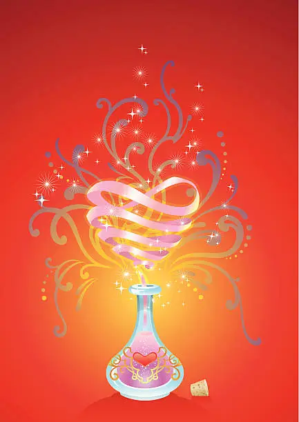 Vector illustration of Opened Magical Love Potion