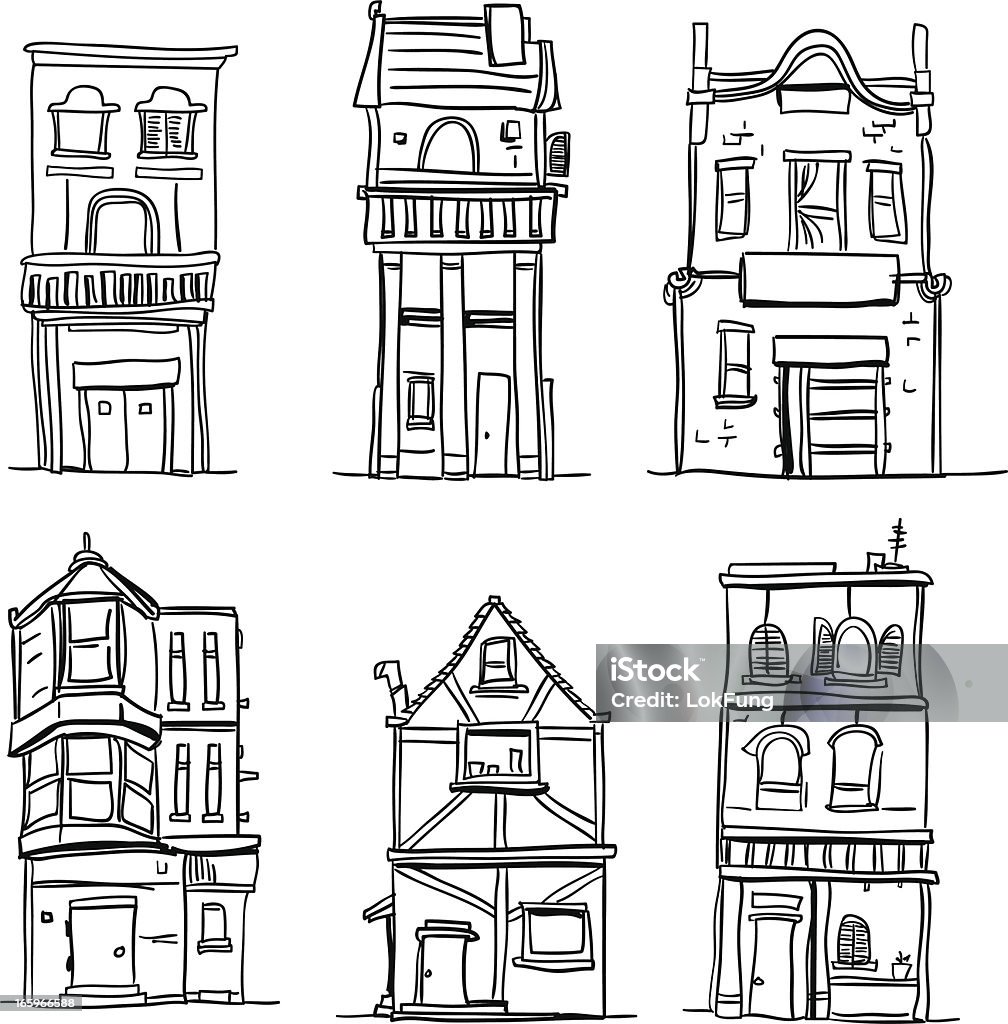 Diversi tipi di case in bianco e nero - arte vettoriale royalty-free di Porta