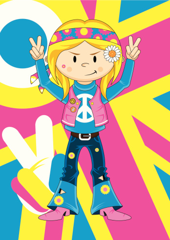 Vector illustration of a cute little Peace Sign Hippie Girl.