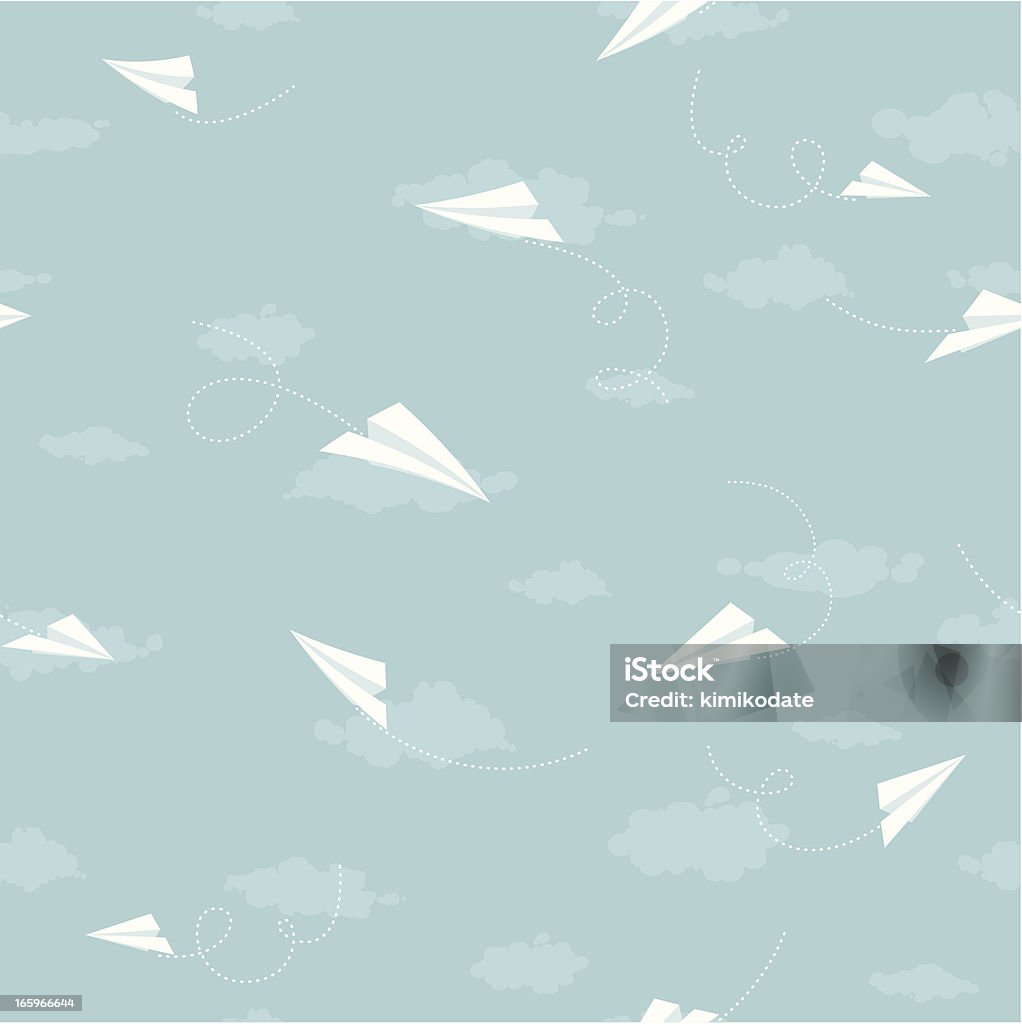 Niebo, chmury i papierowe samoloty bezszwowe wzór - Grafika wektorowa royalty-free (Samolot z papieru)