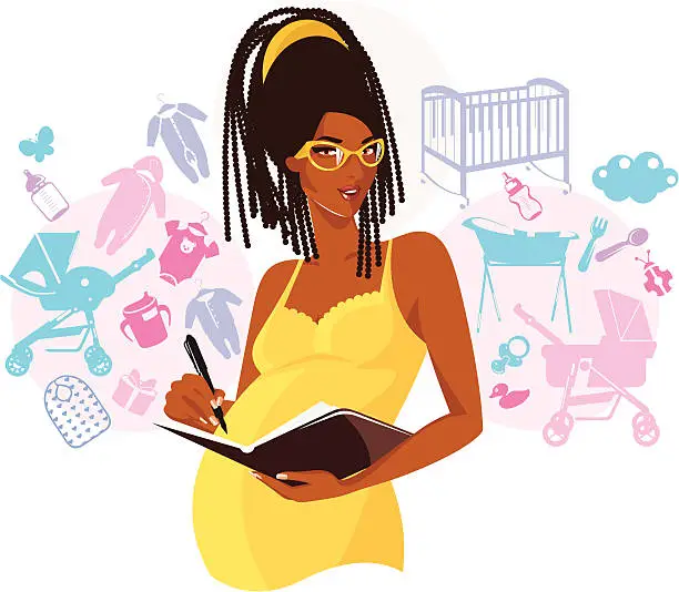 Vector illustration of Pregnant lady and her to-do list.
