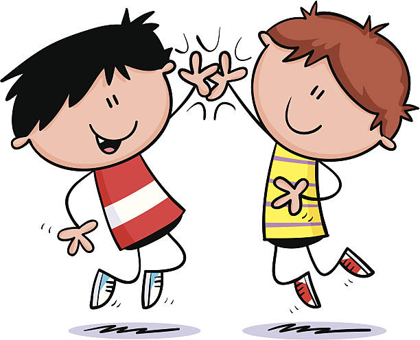 High five kids Two cool kids high five. child misbehaving stock illustrations