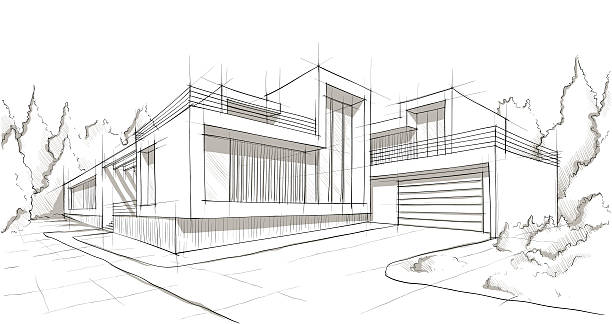 architecture Vector illustration of the architectural design. In the style of drawing. (ai 10 eps with transparency effect) home interior illustrations stock illustrations