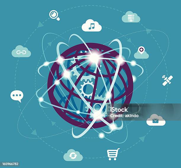 Comunicação Global - Arte vetorial de stock e mais imagens de Abstrato - Abstrato, Apontar - Sinal Manual, Armazenamento na nuvem