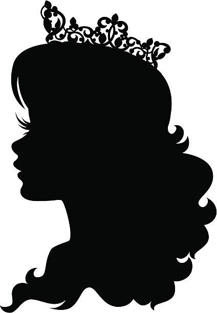 Princess Cameo Silhouette Wearing Crown The silhouette of a beautiful princess/queen/royalty, wearing an intricate crown. Crown is grouped separately for easy separation in Ai.  beauty queen stock illustrations