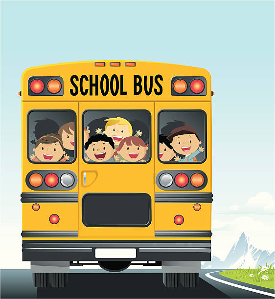 School Bus Children in school bus. field trip stock illustrations