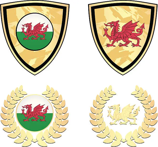 Vector illustration of Wales Golden Shields And Garlands