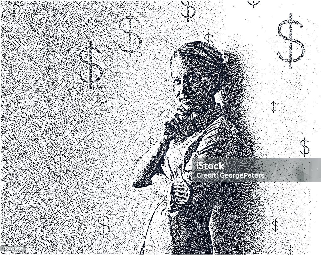 Femme d'affaires pensant à l'argent - clipart vectoriel de Hachures croisées libre de droits