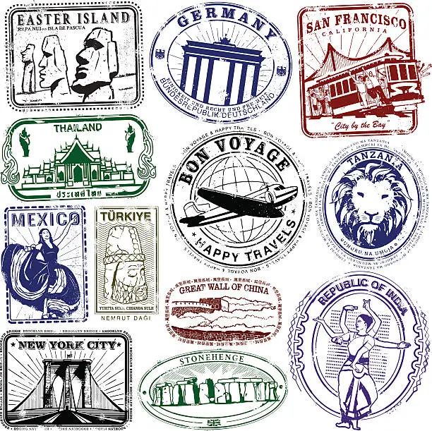 Vector illustration of Travel Stamps Bon Boyage