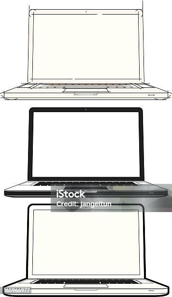 Ligne Pour Ordinateur Portable Pointe Vecteurs libres de droits et plus d'images vectorielles de Ordinateur portable - Ordinateur portable, Silhouette - Contre-jour, Dessin au trait