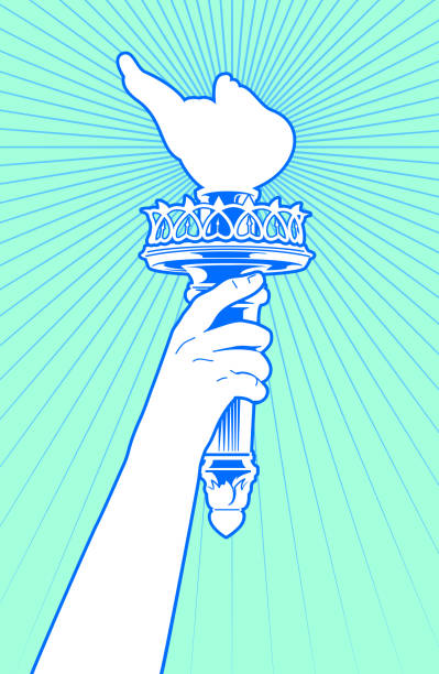 Liberty rays Statue of liberty hand holding torch. sport torch stock illustrations