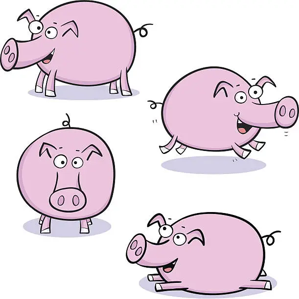 Vector illustration of Four cute pigs