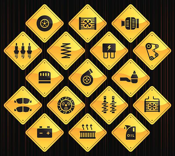 żółte znaki drogowe-konserwacji samochodu - part of vehicle brake disc brake computer icon stock illustrations