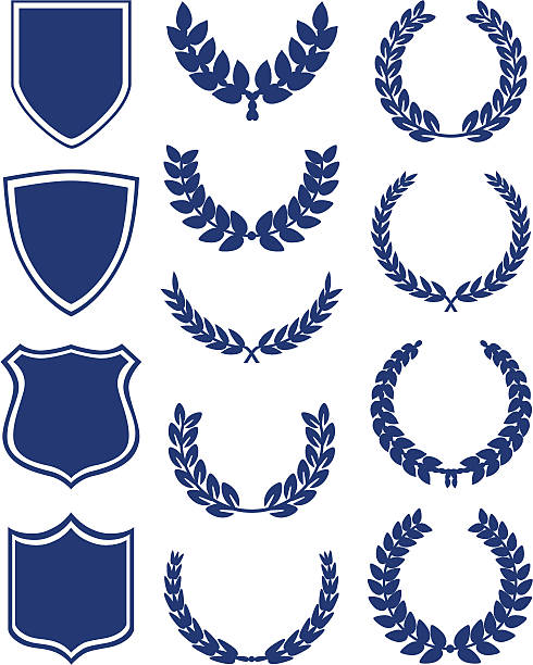 Shields And Laurel Wreaths Set of shields, banners and laurel wreaths. ancient rome stock illustrations