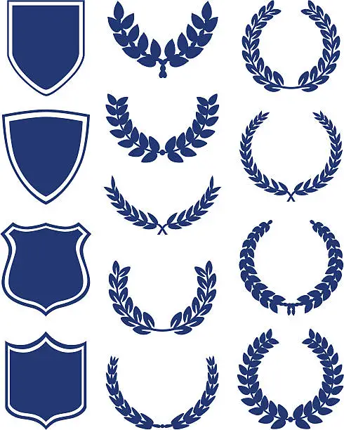 Vector illustration of Shields And Laurel Wreaths