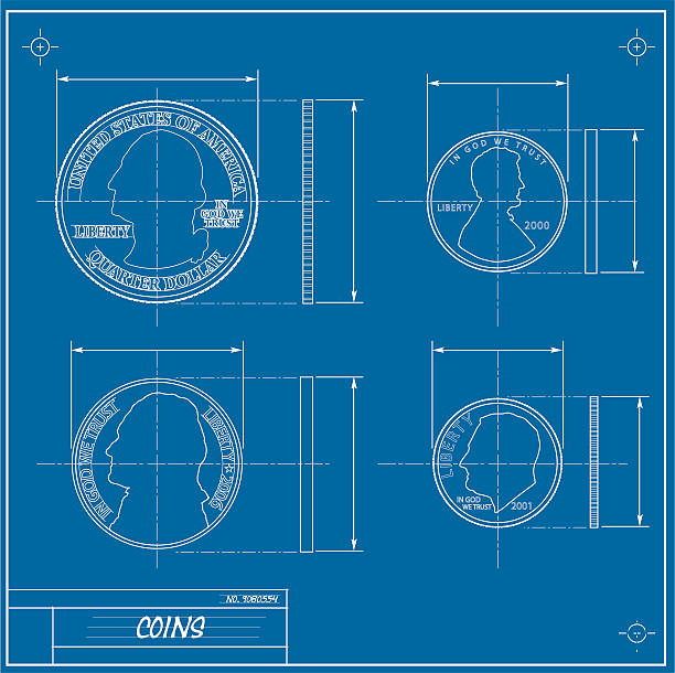 Coin Blueprint A vector illustration of some coins in a blueprint format. change drawings stock illustrations