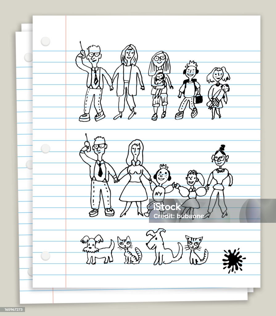 Looseleaf papel branco com Doodle desenho - Vetor de Criança royalty-free