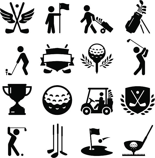 ilustraciones, imágenes clip art, dibujos animados e iconos de stock de iconos de golf de la serie black - caddy