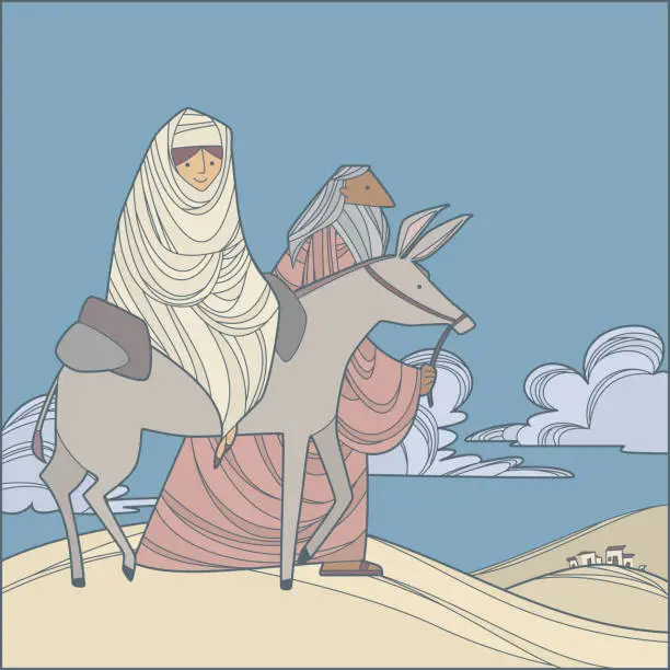 Vector illustration of Mary and Joseph.
