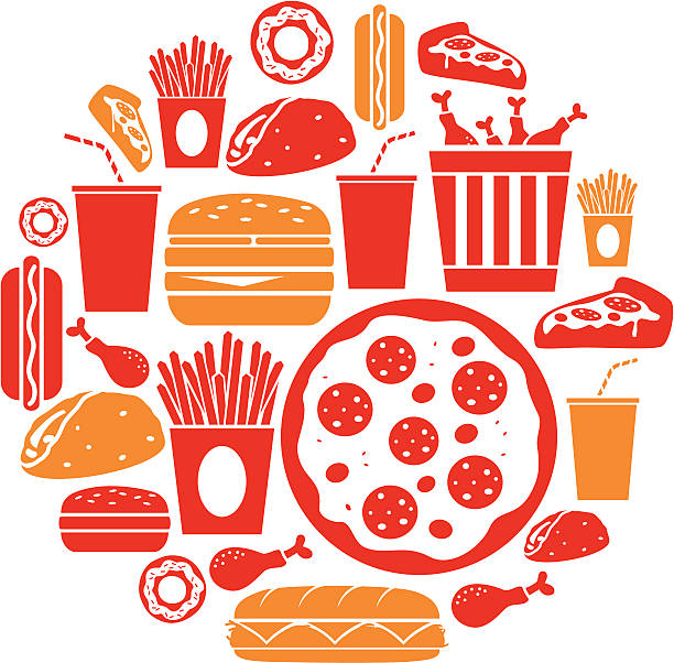 An illustration of various fast food icons A set of fast food icons. See below for more food images. pizza symbols stock illustrations