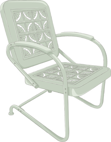 Pencil sketch of old vintage metal chair with green paint