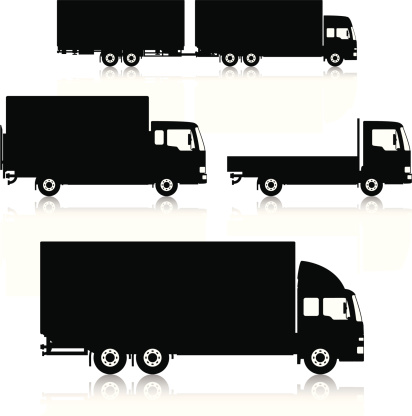 Silhouetted, generic, commercial truck icons. Layered and grouped for ease of use. Download includes EPS8 file and hi-res jpeg.