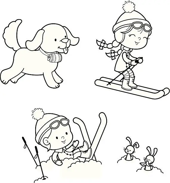 Vector illustration of Wintersport coloring set