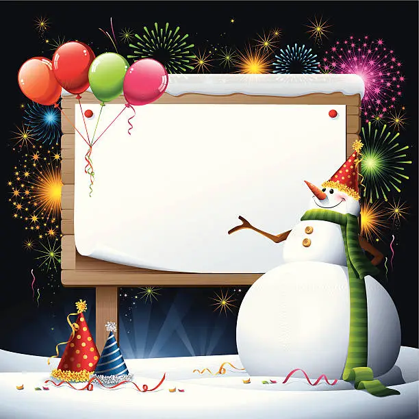 Vector illustration of New Years - Snowman Billboard