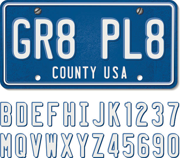 Vanity License Plate Drag and scale characters to make your own vanity plate. Includes all the letters of the alphabet and numerals 0 through 9. Elements are layered and labeled. Uses global colors for easier color changes. Download includes XXXL JPEG file (20 in. x 17.5 in. at 300 dpi). vehicle accessory stock illustrations