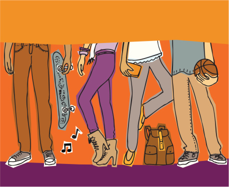 Teens hanging out together. Add your own text at the top and bottom to announce a party or event. It's a vector illustration, layered so you can change colors and add text.