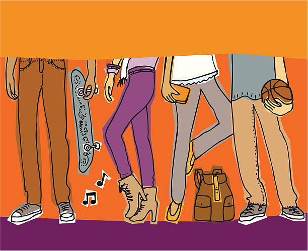 Teens Hanging Out Teens hanging out together. Add your own text at the top and bottom to announce a party or event. It's a vector illustration, layered so you can change colors and add text. adolescence stock illustrations