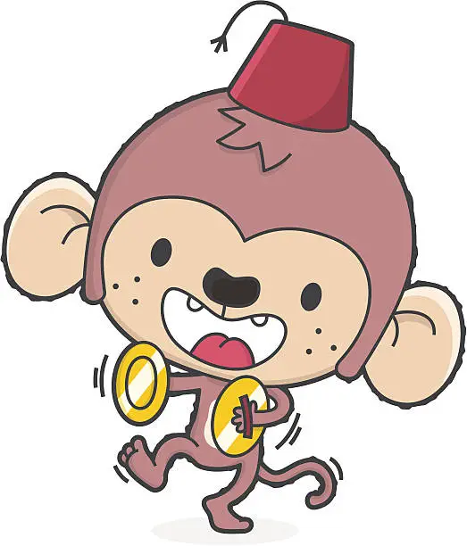 Vector illustration of cartoon music monkey with fez makes noise
