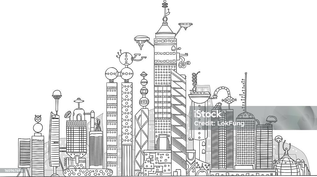 Futurystyczny Ilustracja Miasto - Grafika wektorowa royalty-free (Futurystyczny)