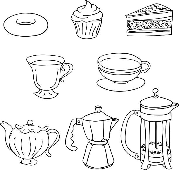 티 타임 케이크 및 음료 - vector cup tea cup white background stock illustrations