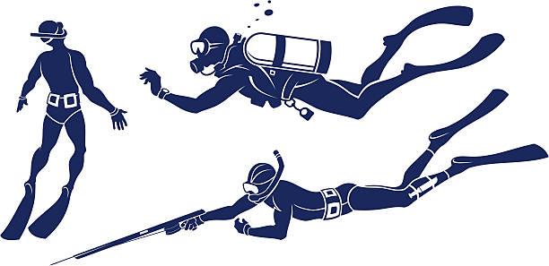 ilustraciones, imágenes clip art, dibujos animados e iconos de stock de juego de buzos - aleta equipo de buceo