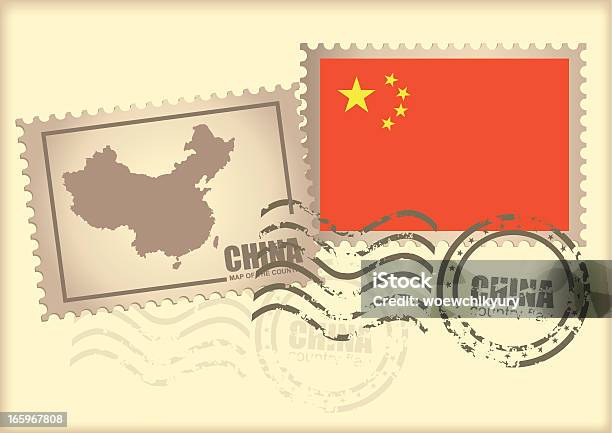 Почтовая Марка Китая — стоковая векторная графика и другие изображения на тему Азия - Азия, Без людей, Векторная графика