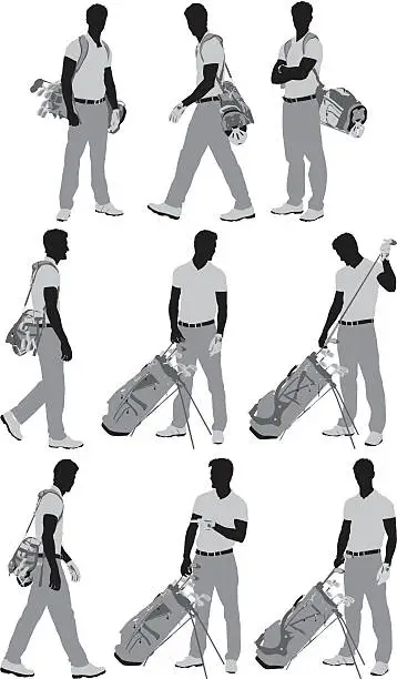 Vector illustration of Multiple silhouettes of a golfer