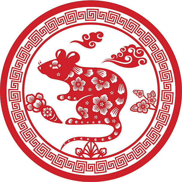 Papercut Chinese Zodiac sign - Rat vector art illustration