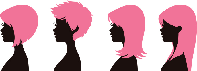 four different types of hairstyles (file 1 of 2). A bob, pixie, shoulder length and long. 