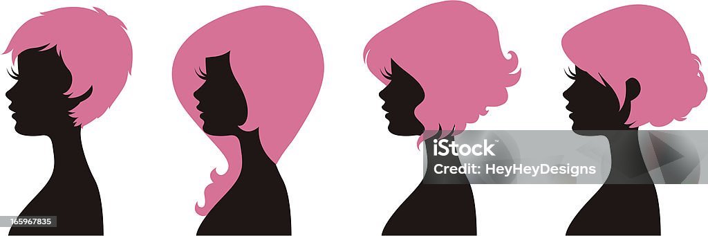 Hairstyles 2 Four women with different hairstyles. Pixie, long, short, and up do. Colors easily changed in Ai. Illustration stock vector