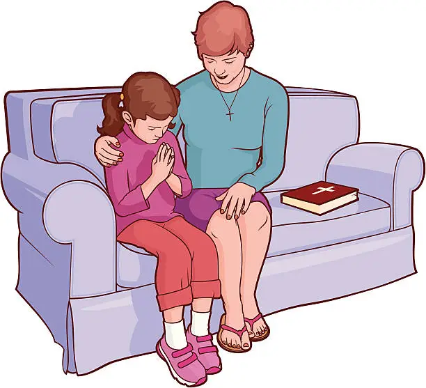 Vector illustration of Mum and Daughter Praying