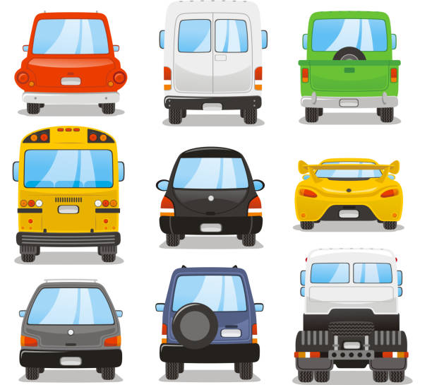 Car rear set Car rear vector illustration set. station wagon rear stock illustrations