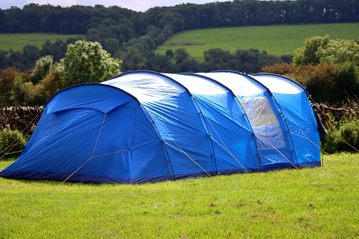 Blue tent in a Derbyshire field