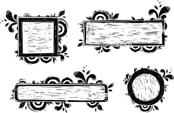 stockillustraties, clipart, cartoons en iconen met frame set - houtgravure