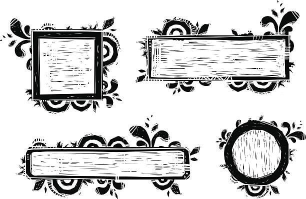 Frame set Set of cool frames. EPS10. woodcut stock illustrations