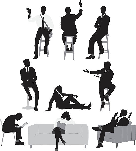 Multiple images of businessmen and women Multiple images of businessmen and womenhttp://www.twodozendesign.info/i/1.png couch side view stock illustrations