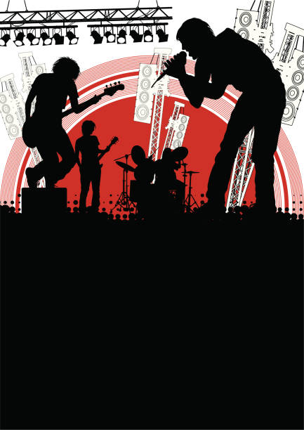 Band on stage vector Illustration of a musical band on stage bass guitar wallpaper stock illustrations