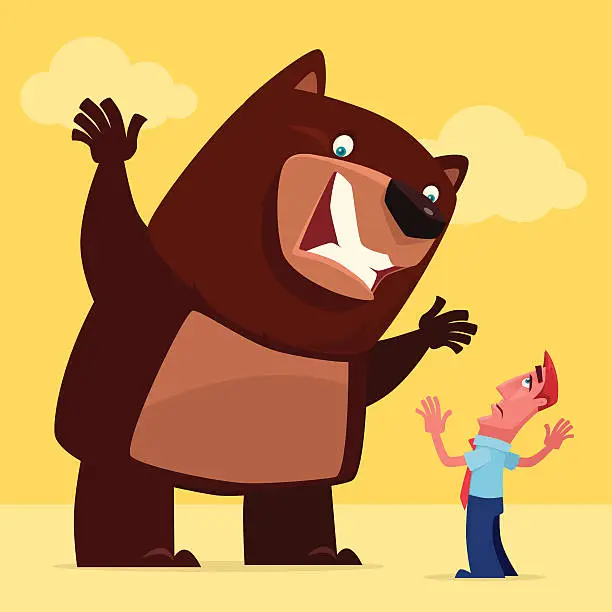 Vector illustration of angry bear and businessman